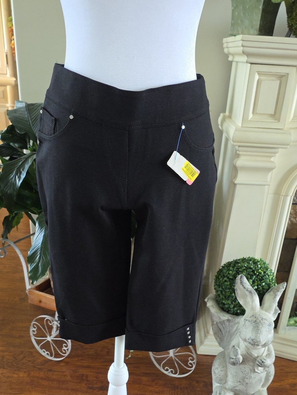Luxe Black Bermuda Shorts with Cuffed Hem
